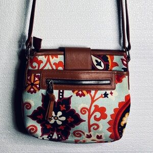 Spartina 449 Floral Patterned Crossbody Bag with Brown Leather Accents